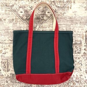 Vintage L.L.Bean Boat and Tote Red Green Canvas Shoulder Bag USA Rare